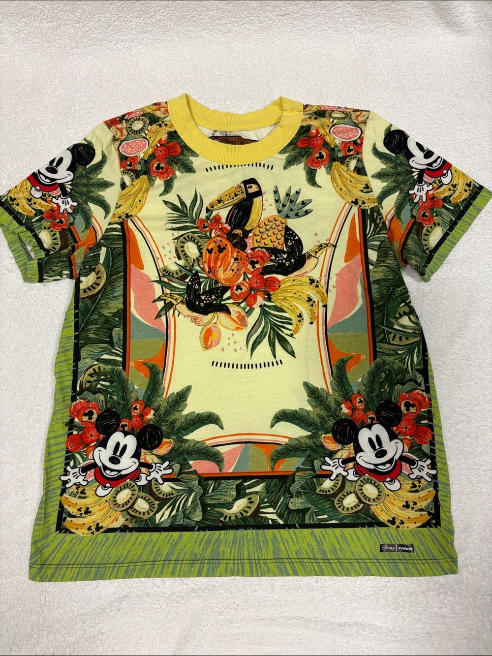 Colcci Disney collab Tropical Mickey toucan fruit Tee Yellow, Green small